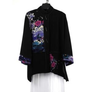 257 Moonlight Floral Asian Inspired Jacket Black Made USA Size XL